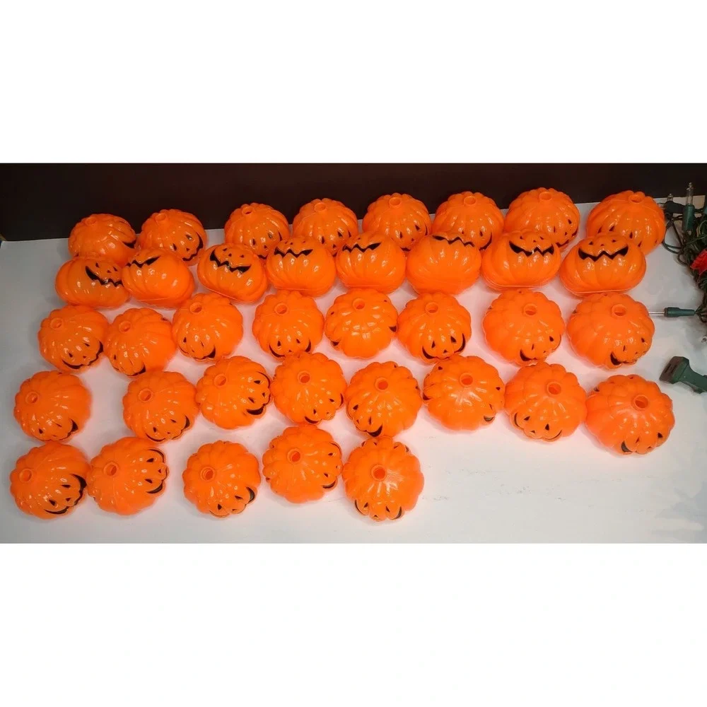 Lot Of 37 Halloween Pumpkin Blow Mold String Light Set Vyg